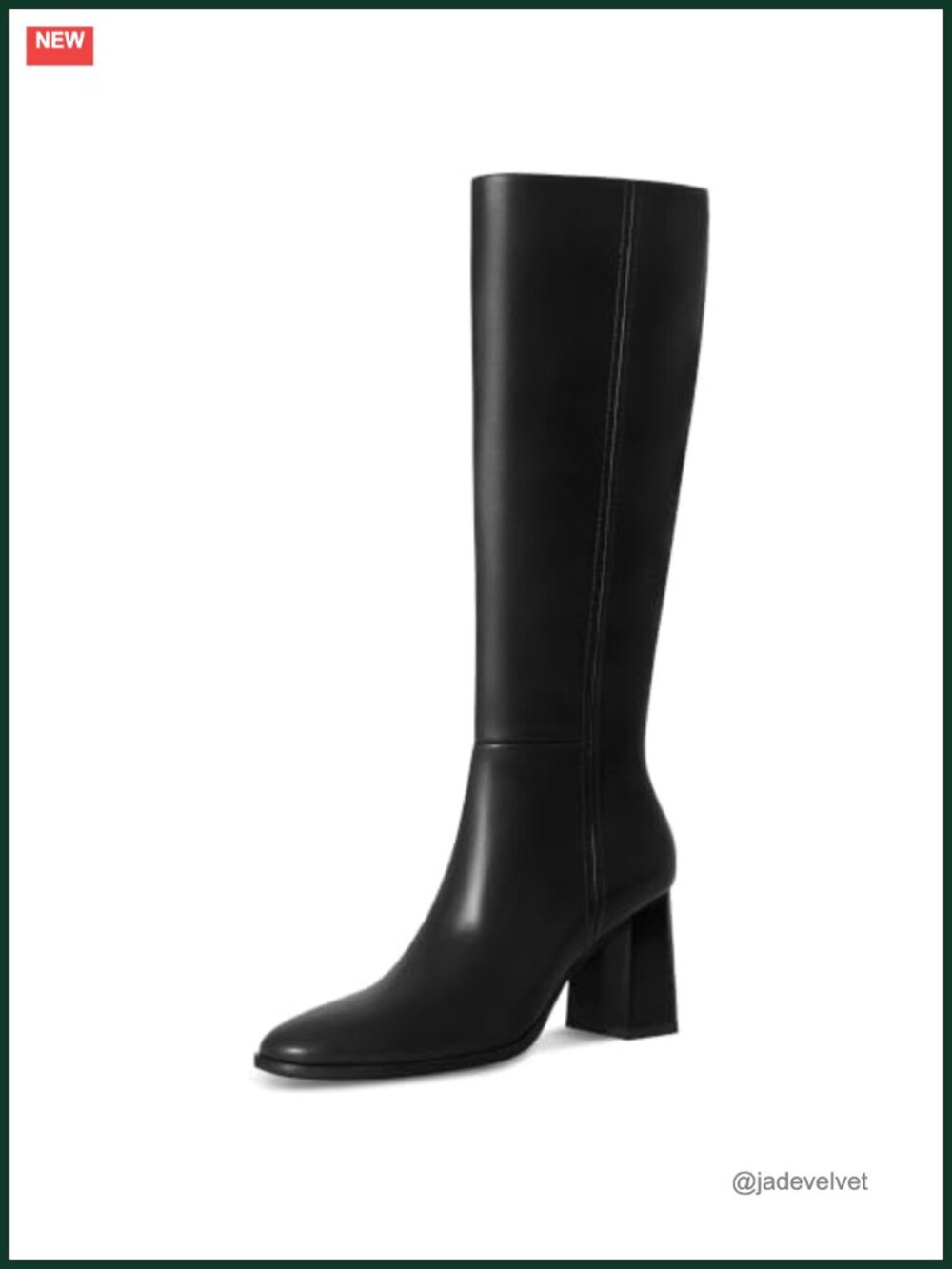 Pointed Toe Knee High Boots Chunky Block Heel Side Zip
